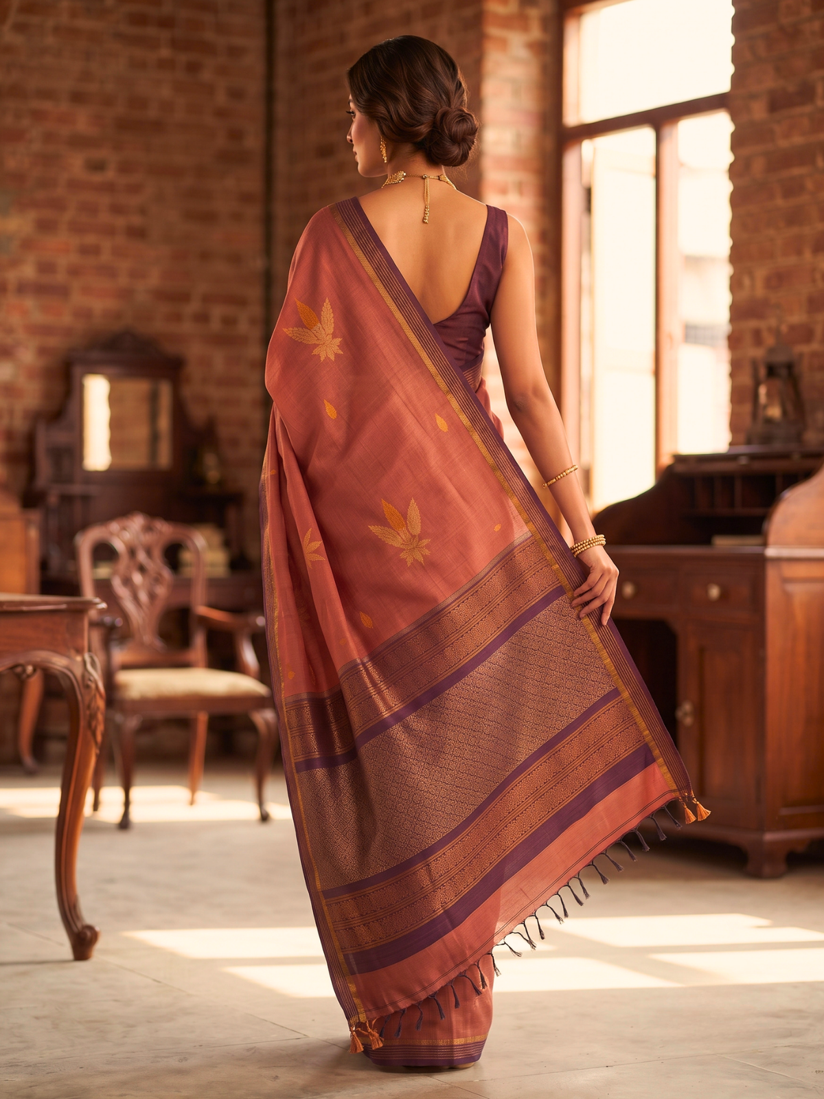 Brown Negamam Cotton Saree