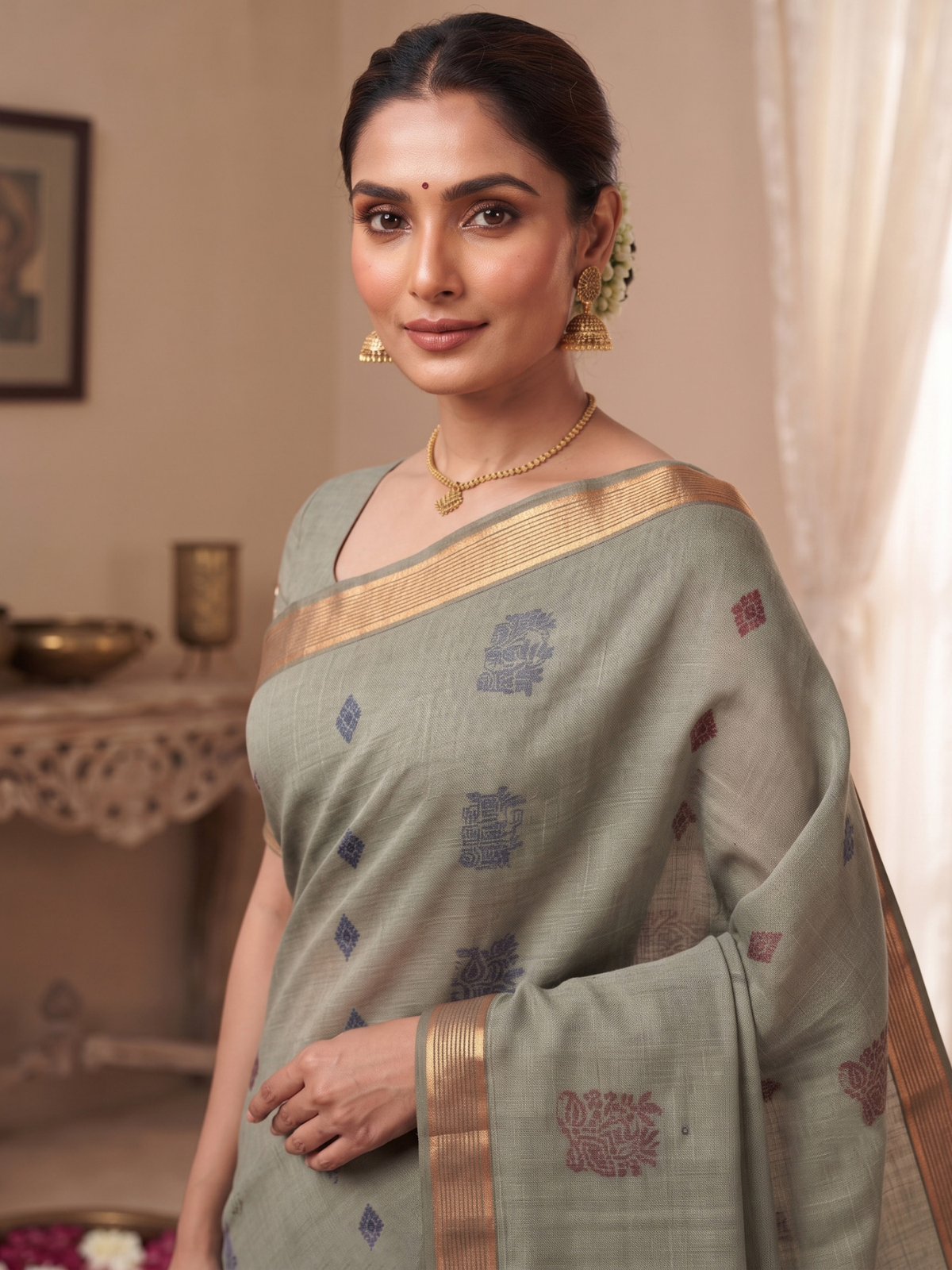 Grey Negamam Cotton Saree