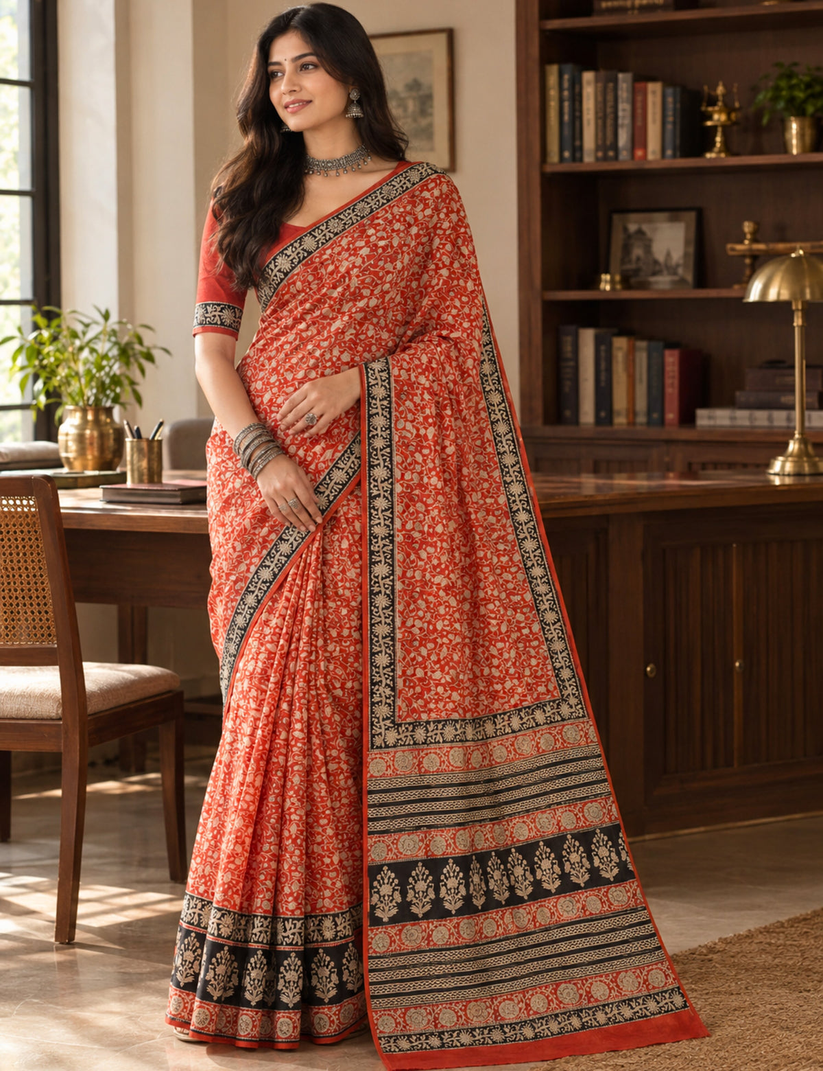 Vaishali Red Bagru Saree