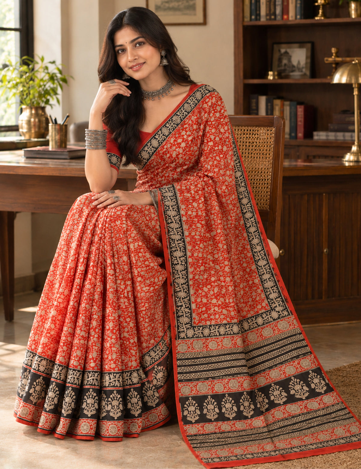 Vaishali Red Bagru Saree