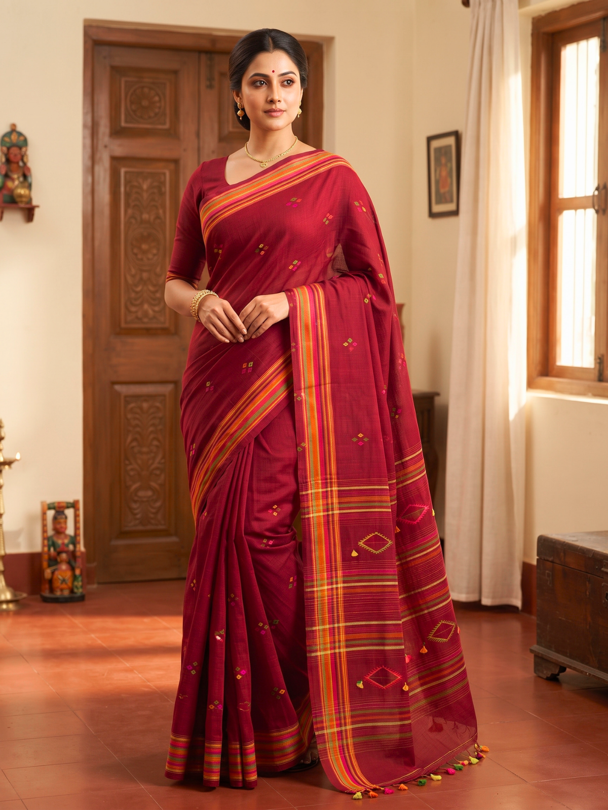 Kashi Maroon Bengal Handloom Saree
