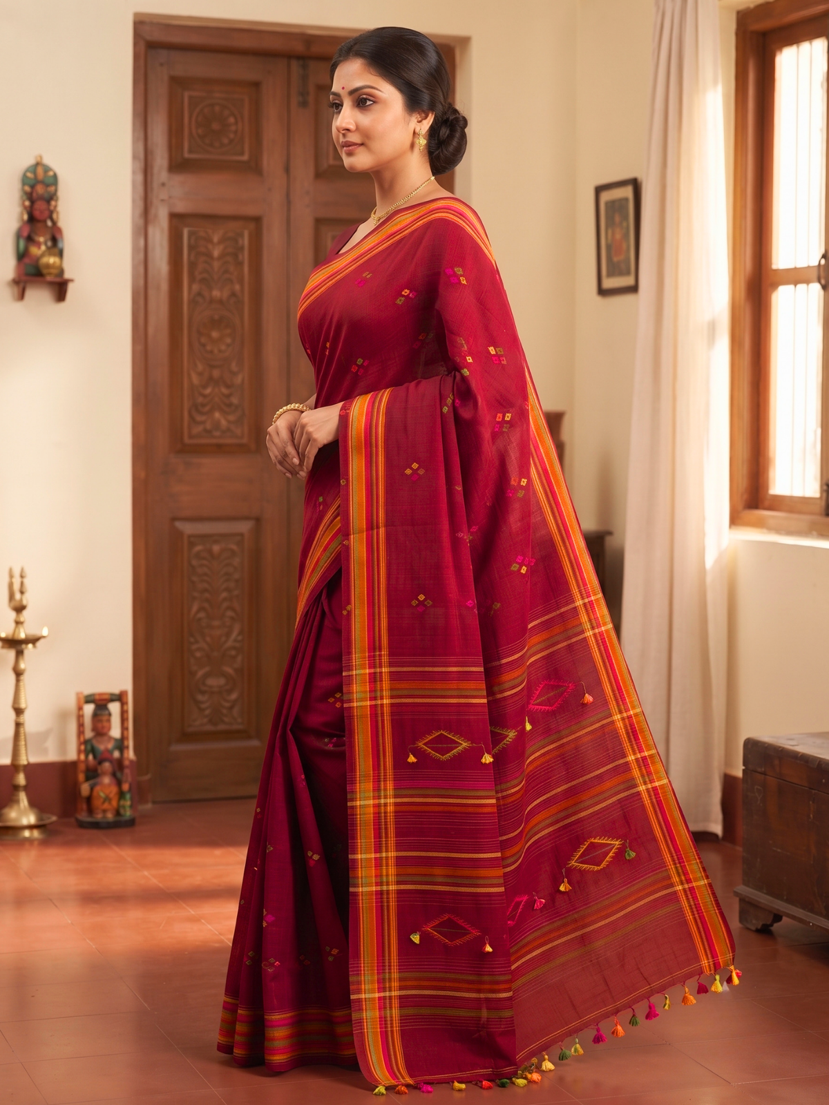 Kashi Maroon Bengal Handloom Saree