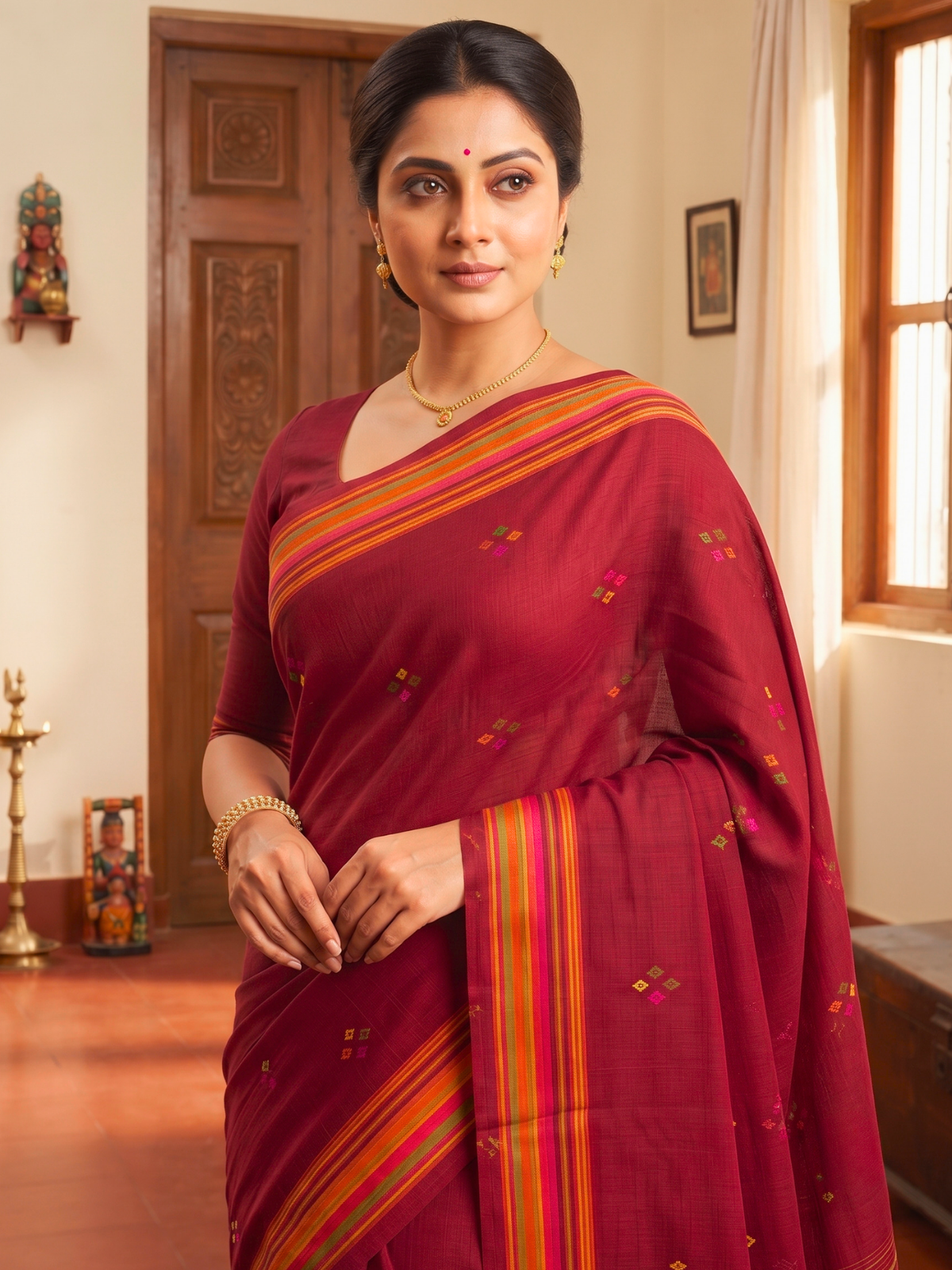 Kashi Maroon Bengal Handloom Saree
