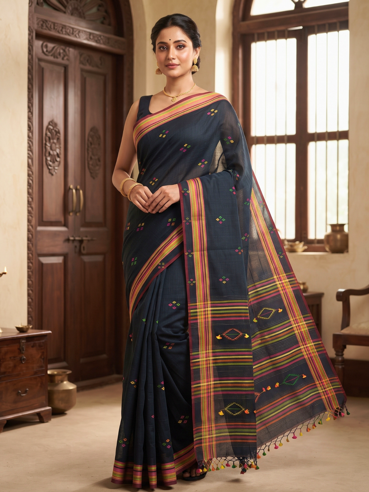 Kashi Navy Bengal Handloom Saree