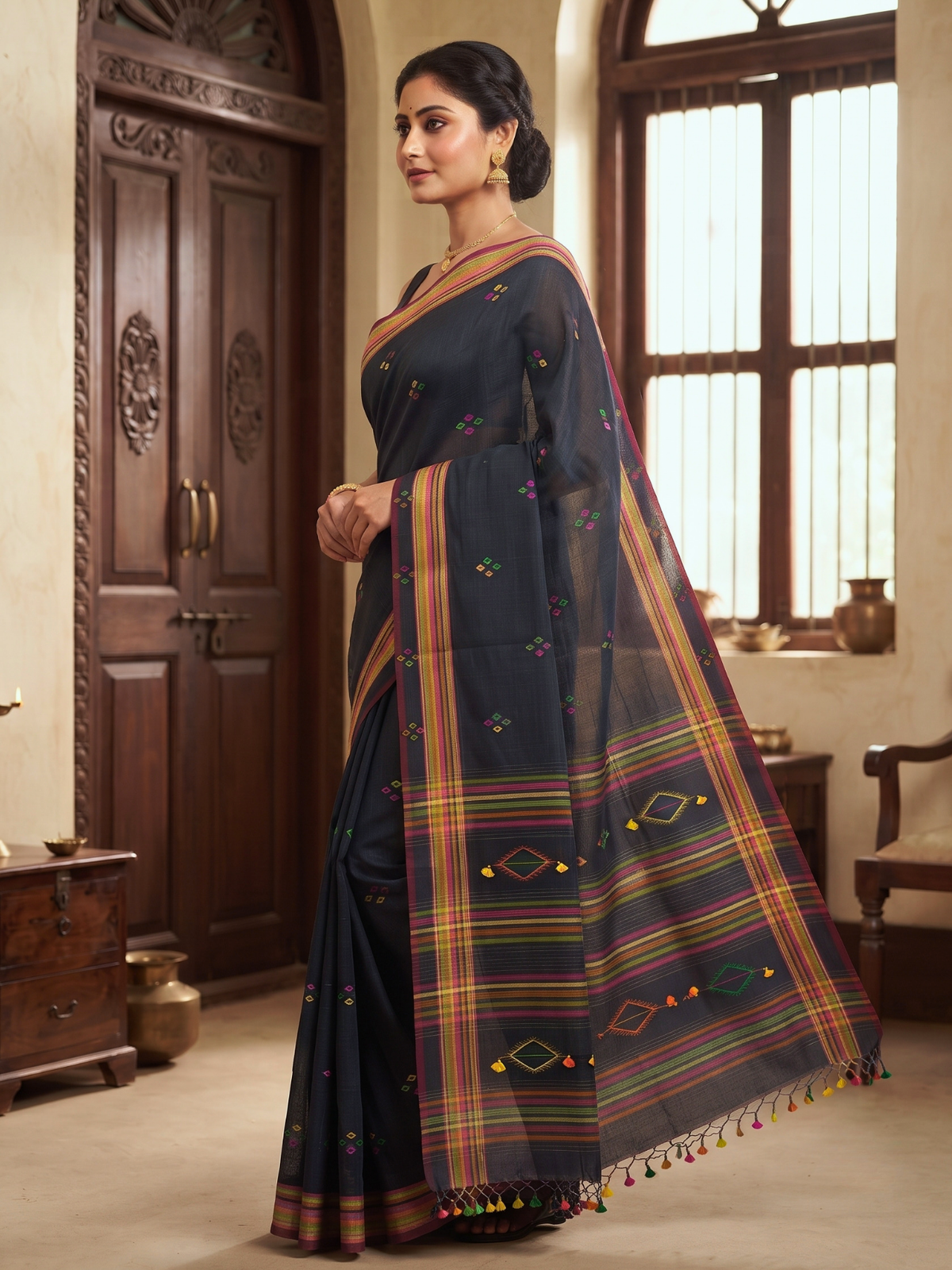 Kashi Navy Bengal Handloom Saree