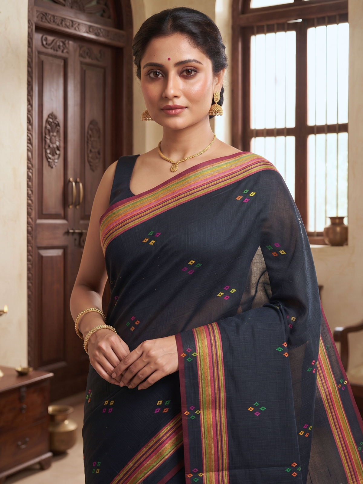 Kashi Navy Bengal Handloom Saree