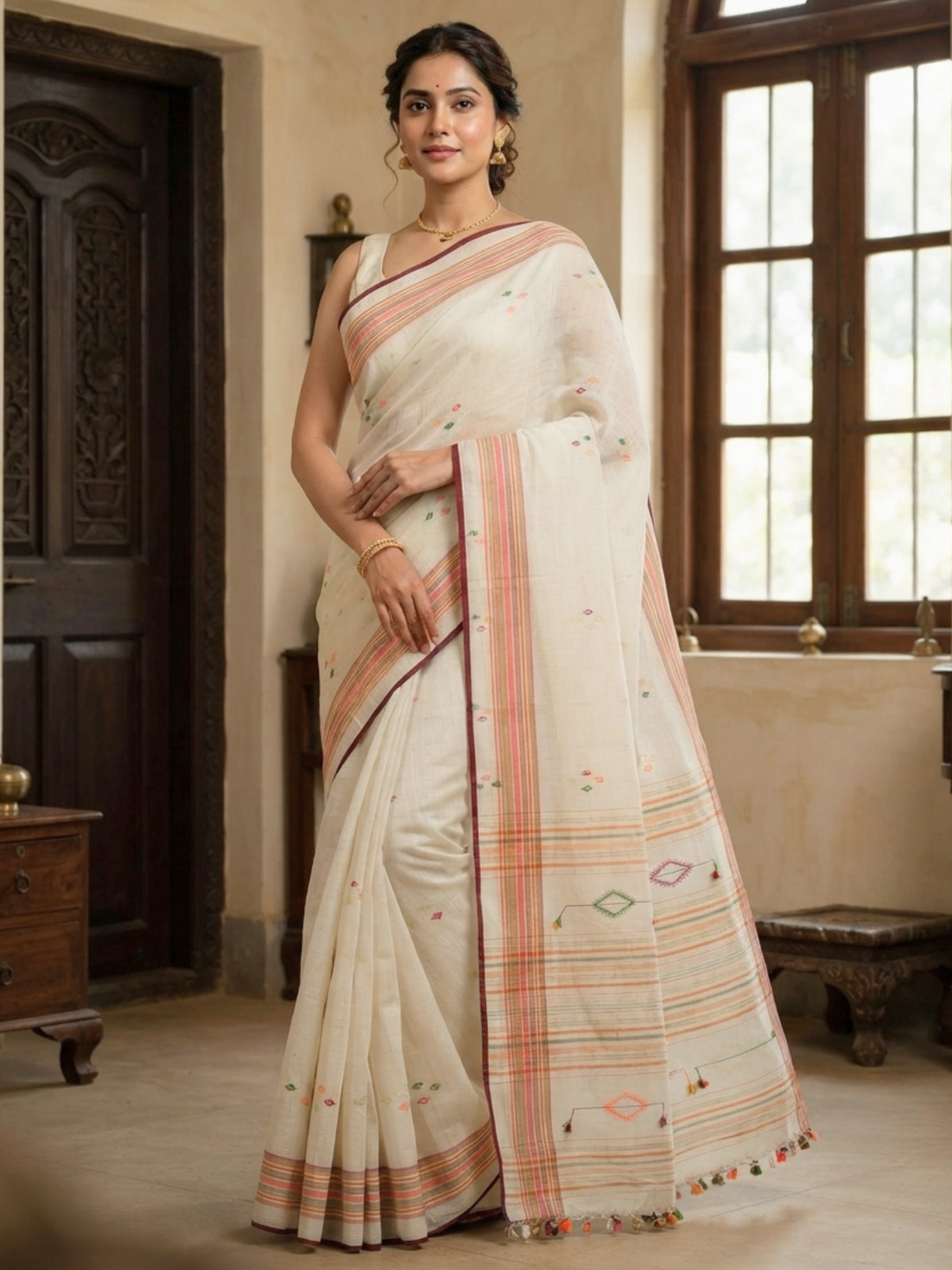 Kashi White Bengal Handloom Saree