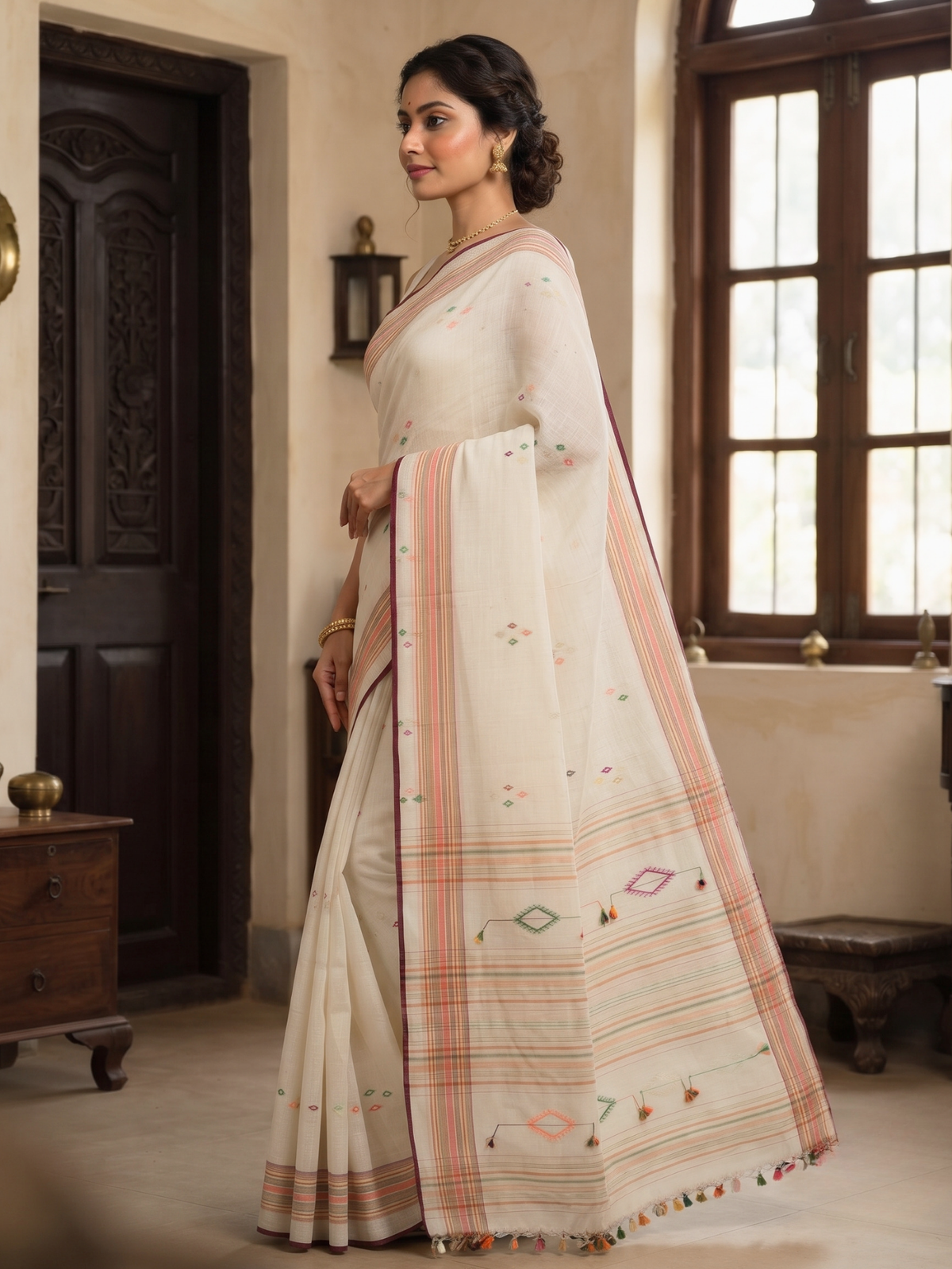 Kashi White Bengal Handloom Saree