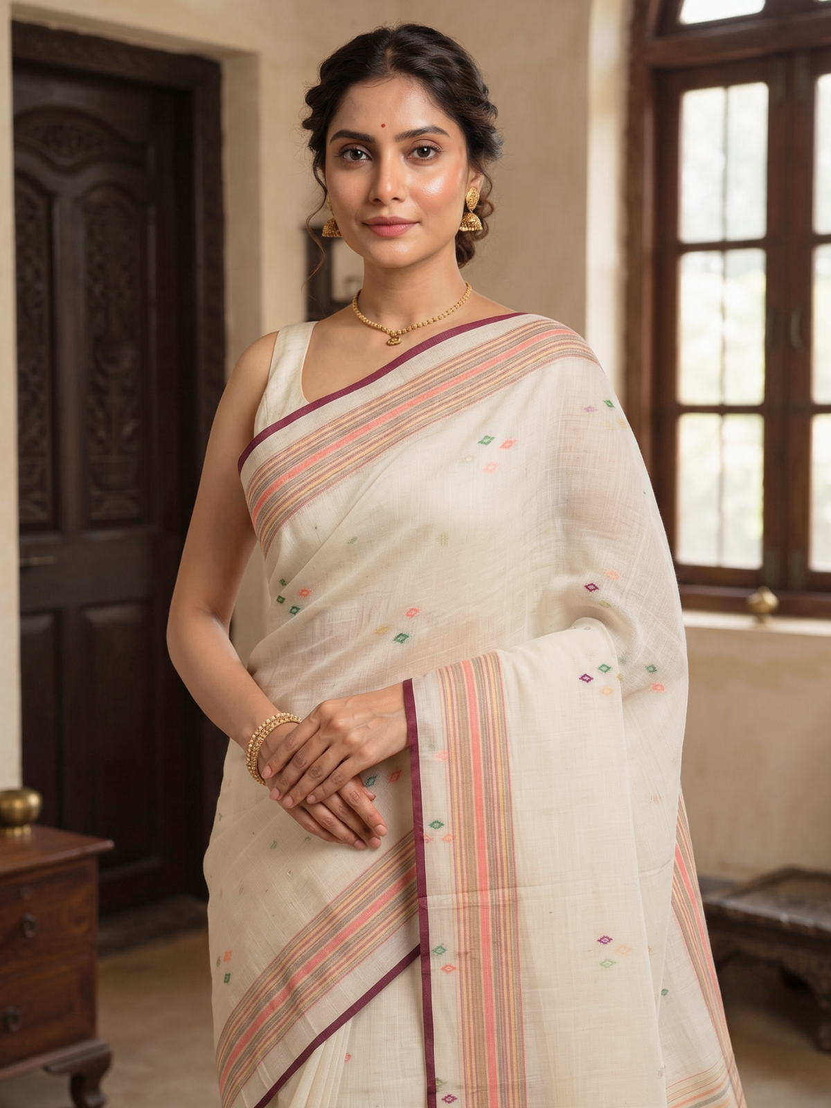 Kashi White Bengal Handloom Saree