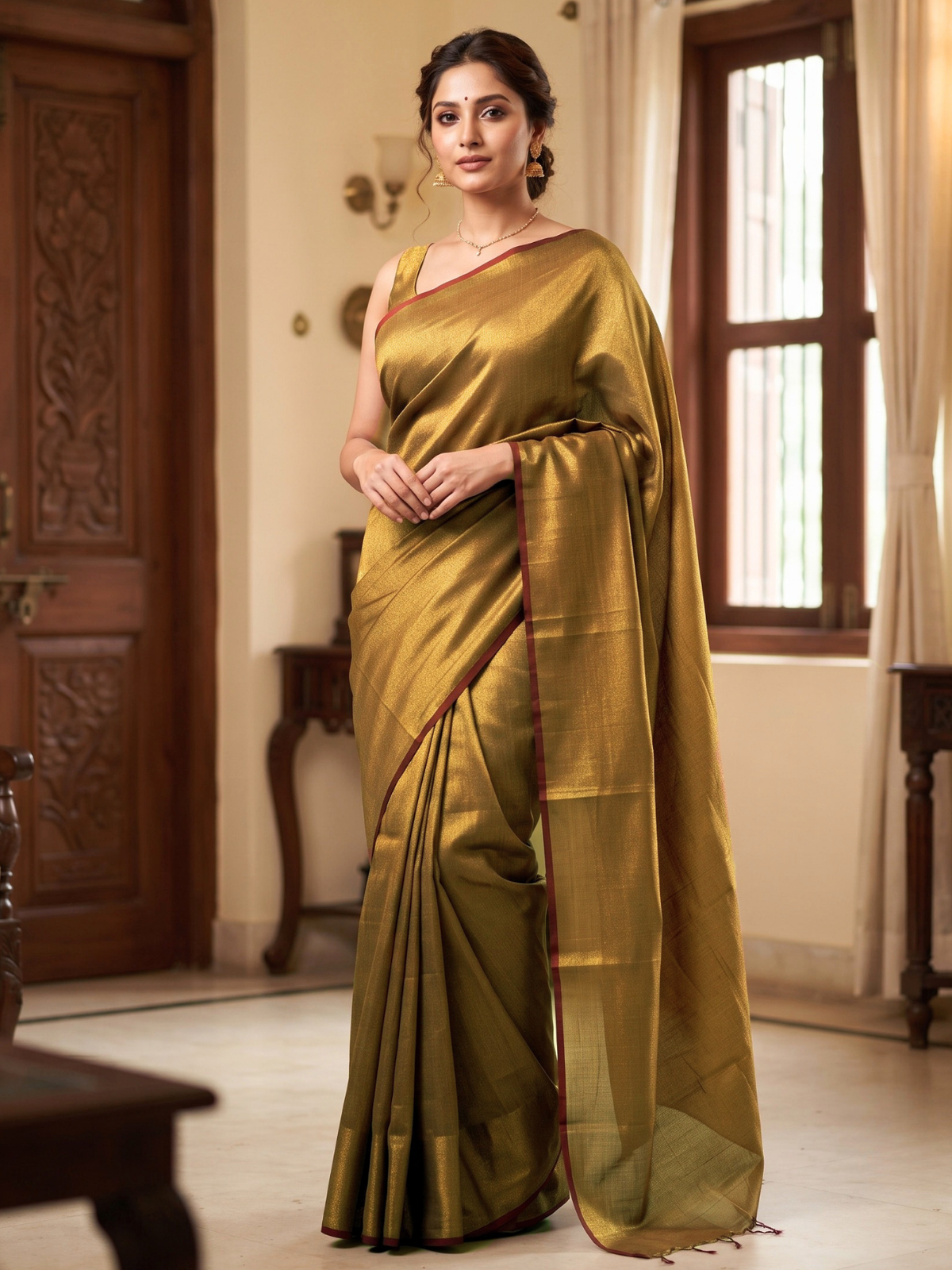 Ujjayini Copper Bengal Handloom Saree