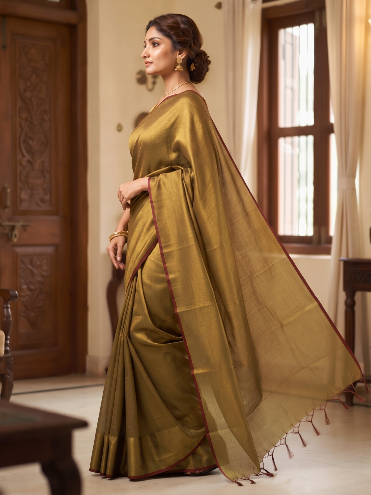 Ujjayini Copper Bengal Handloom Saree