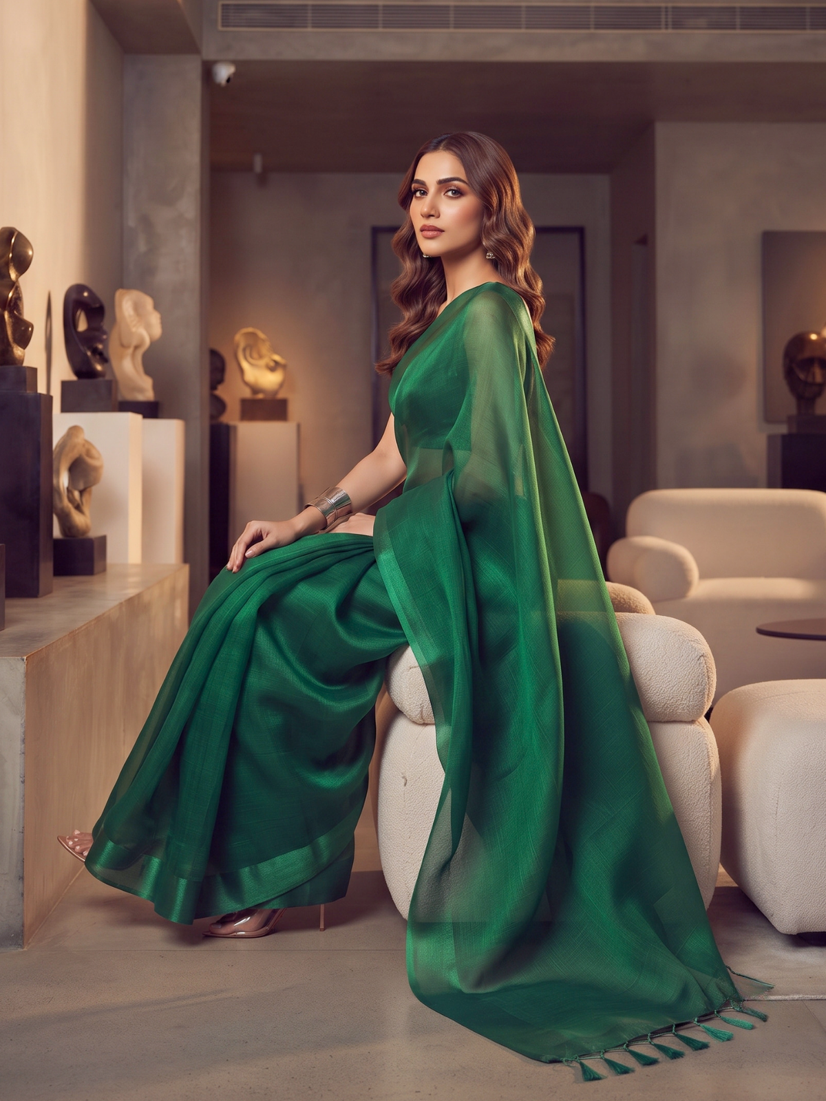 Ujjayini Green Bengal Handloom Saree