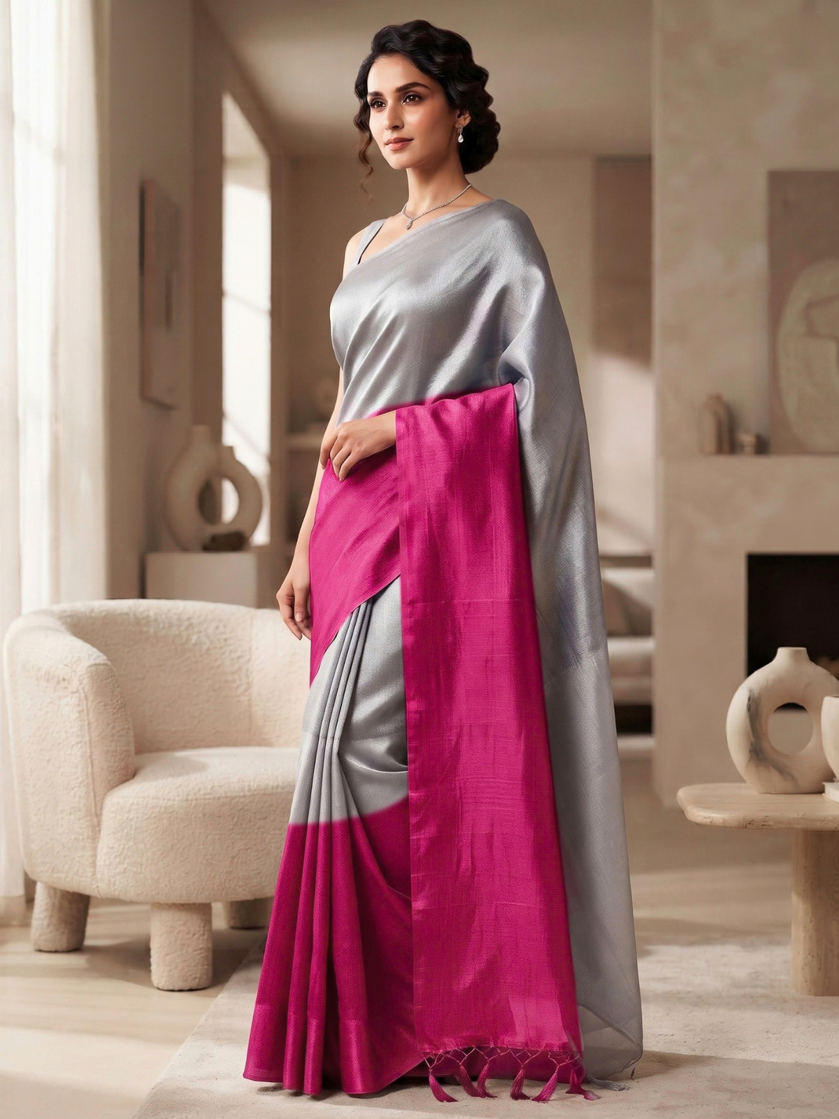 Ujjayini Pink Bengal Handloom Saree