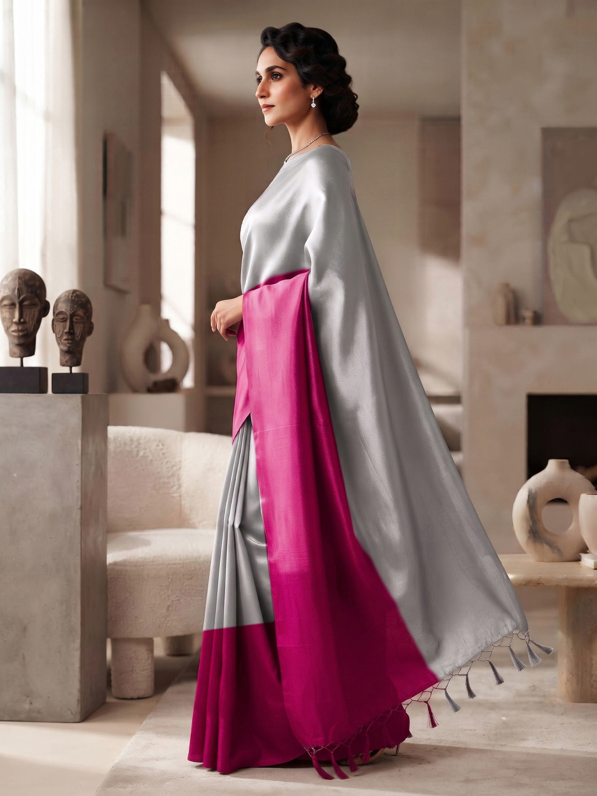Ujjayini Pink Bengal Handloom Saree