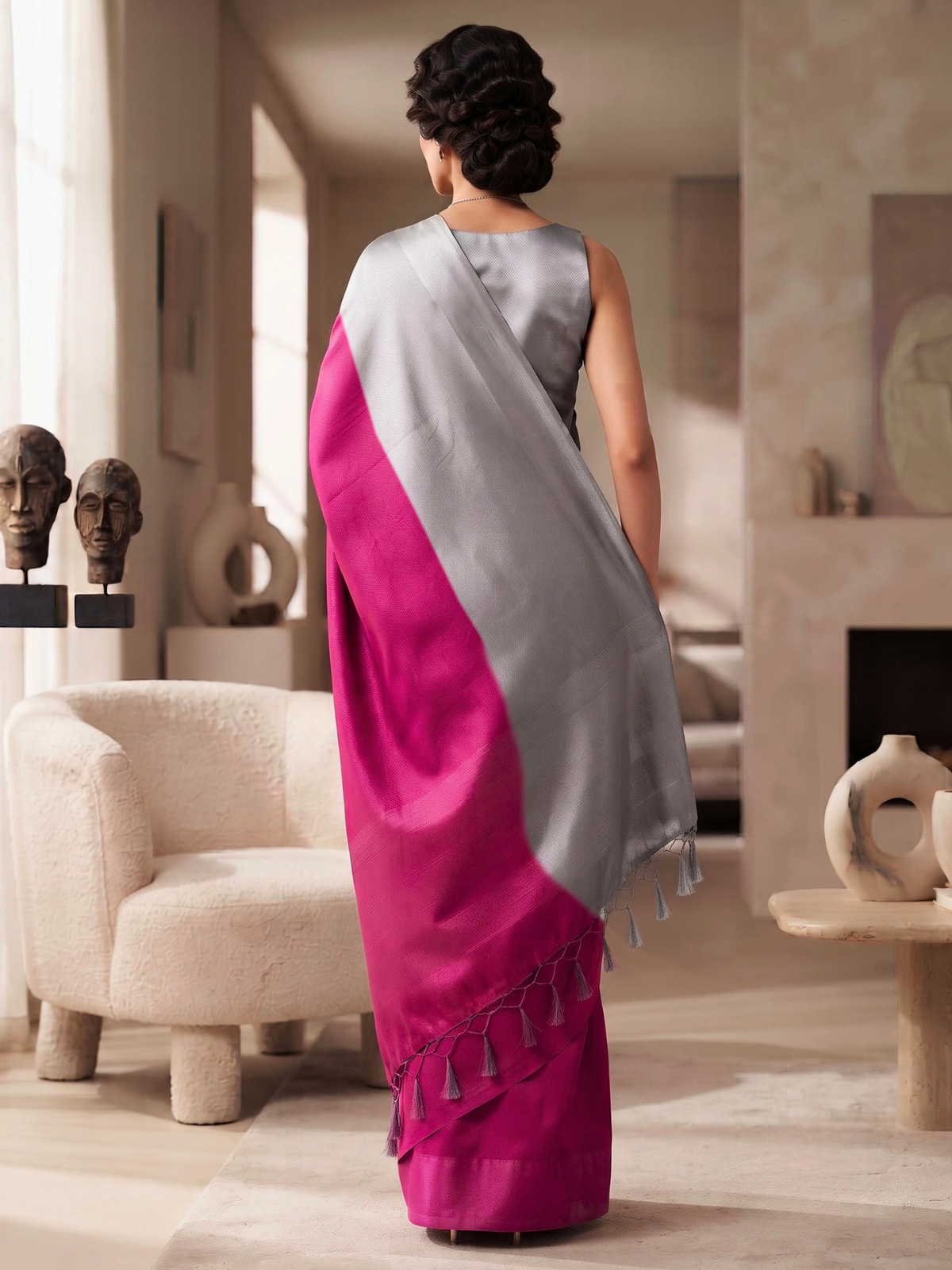 Ujjayini Pink Bengal Handloom Saree
