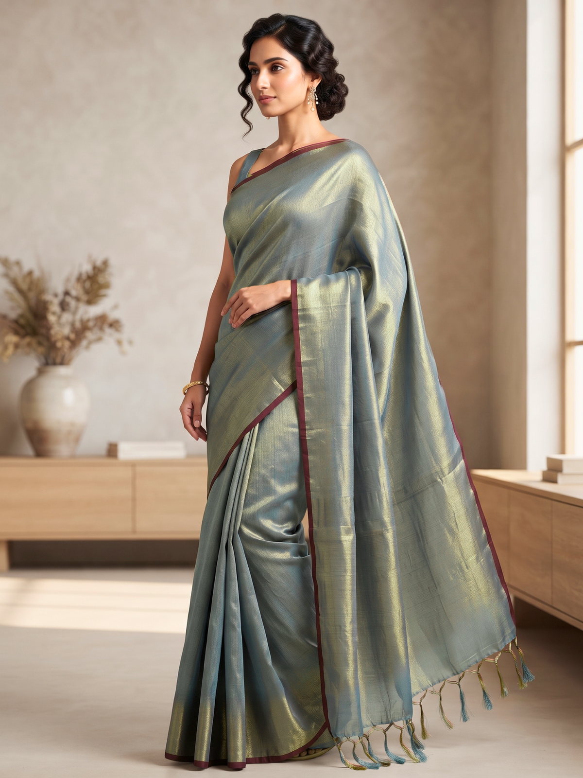 Ujjayini Silver Bengal Handloom Saree