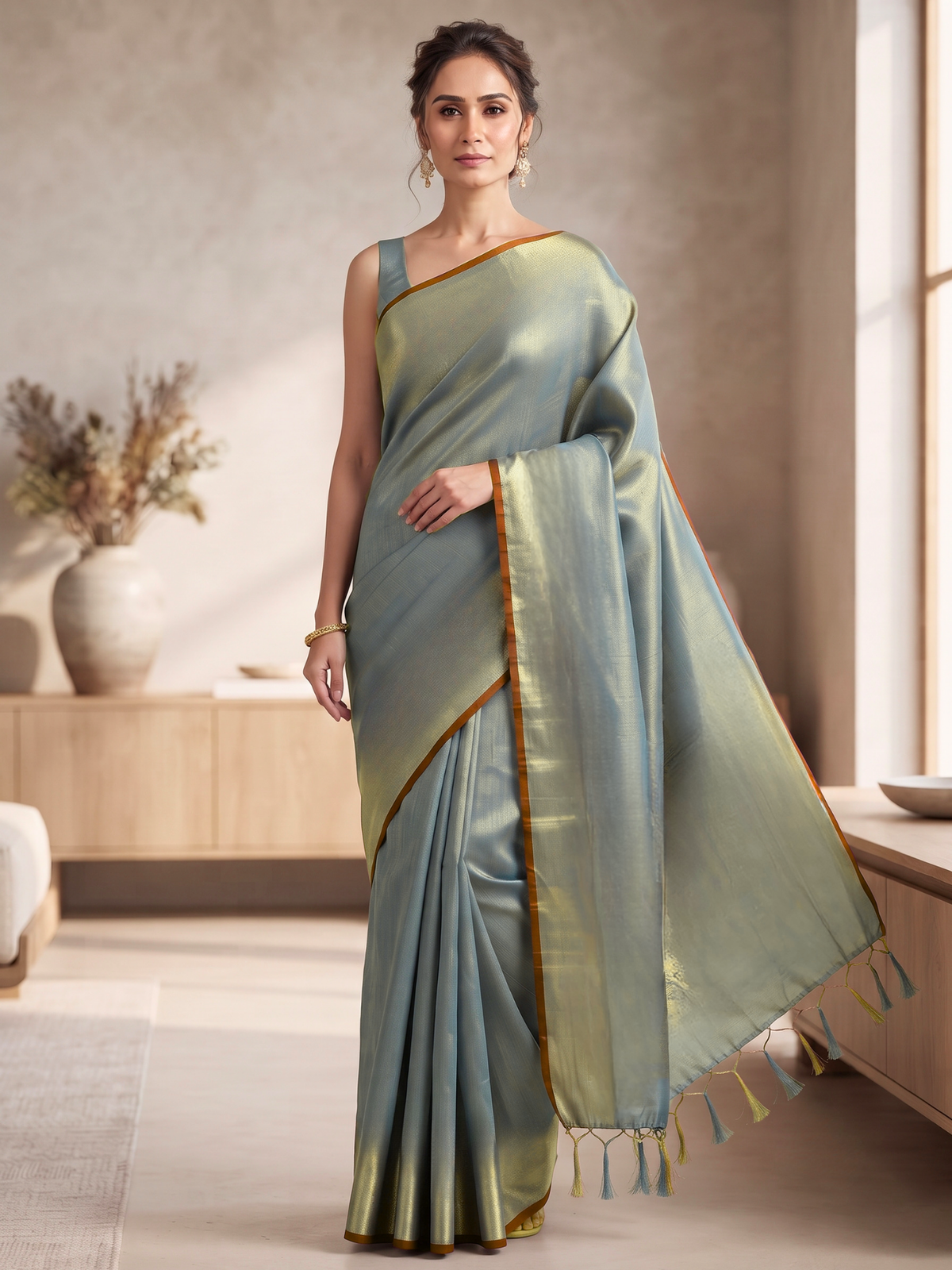 Ujjayini Silver Bengal Handloom Saree