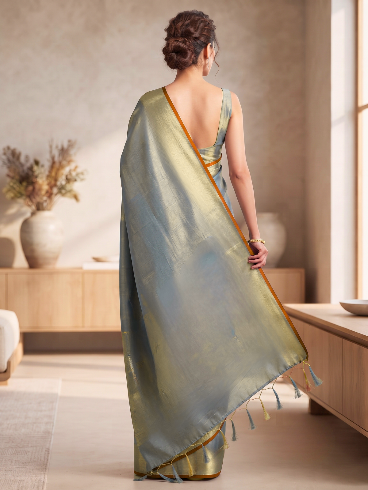 Ujjayini Silver Bengal Handloom Saree