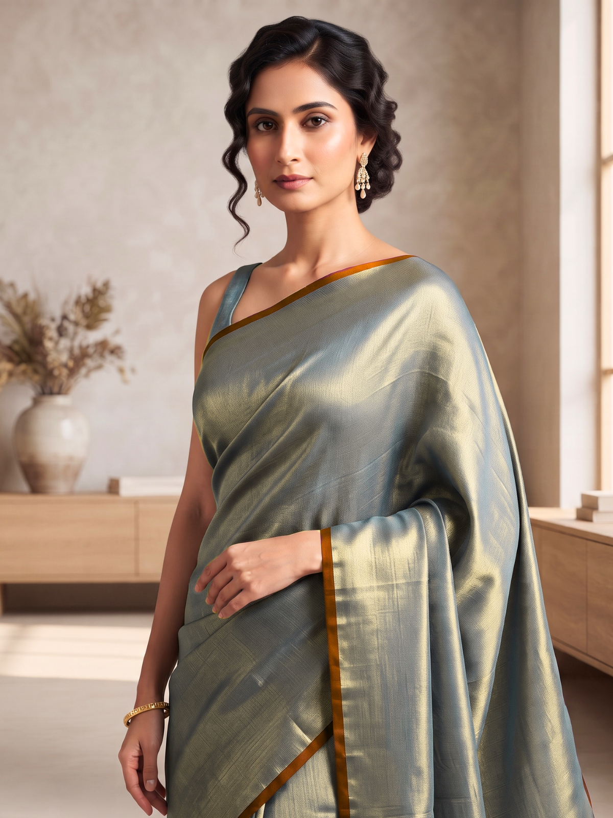 Ujjayini Silver Bengal Handloom Saree