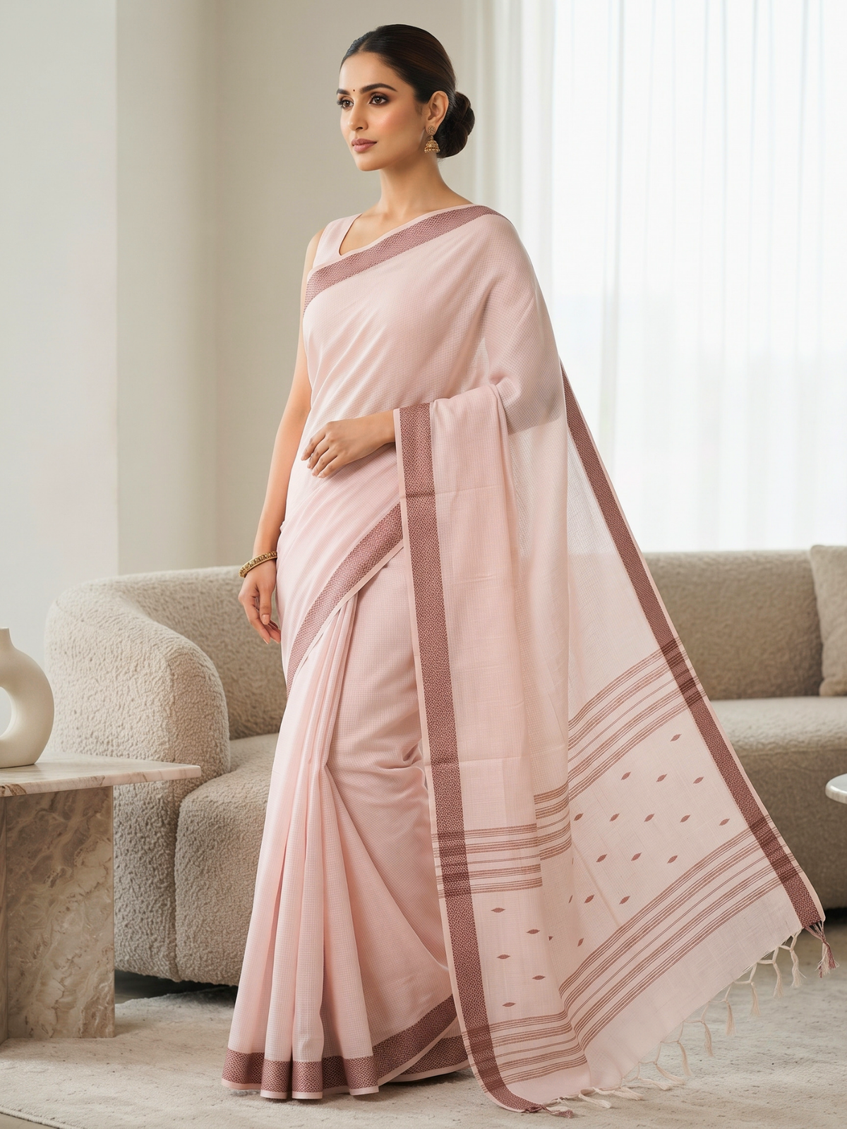 Madura Pink Bengal Handloom Saree