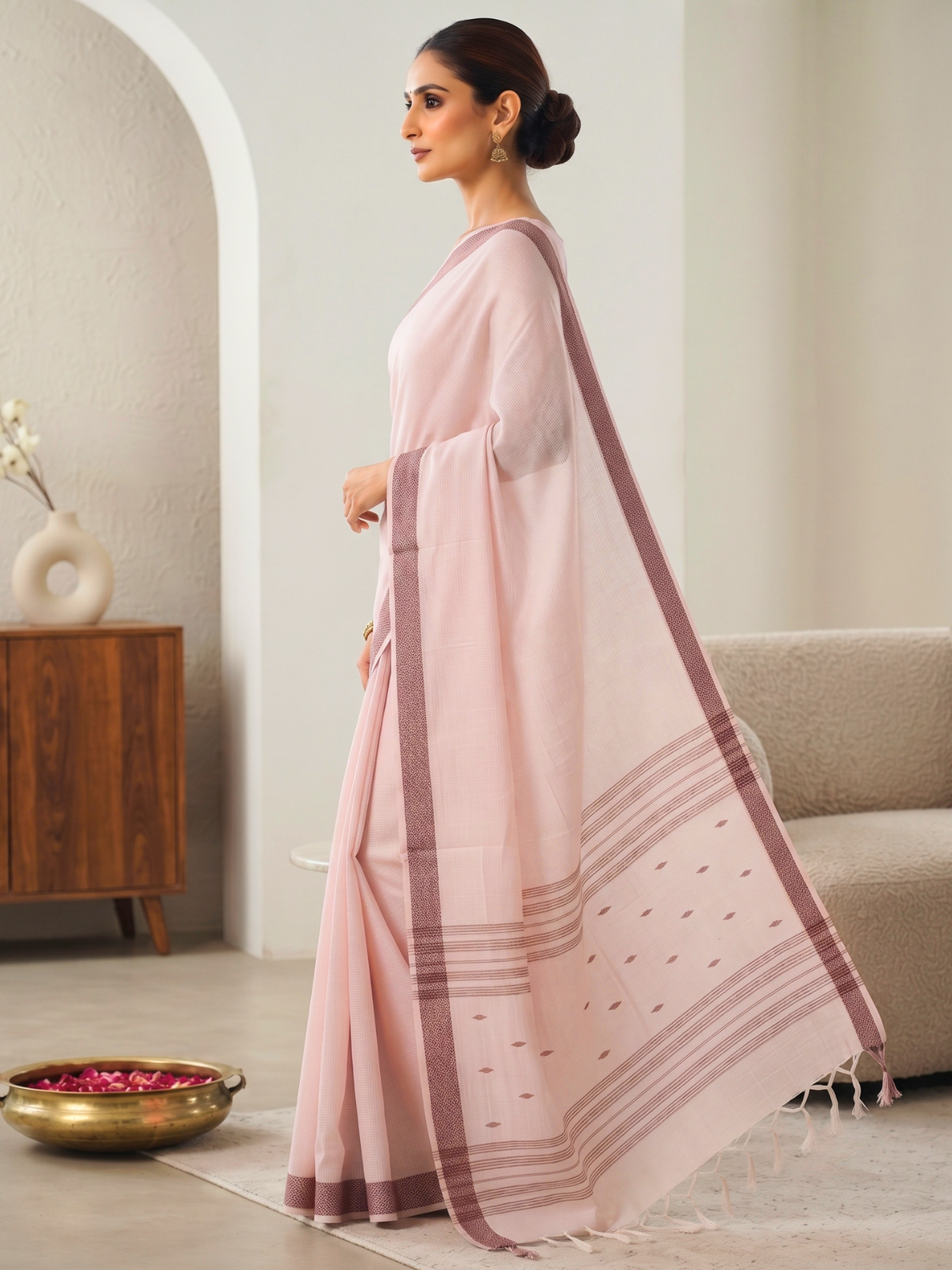 Madura Pink Bengal Handloom Saree