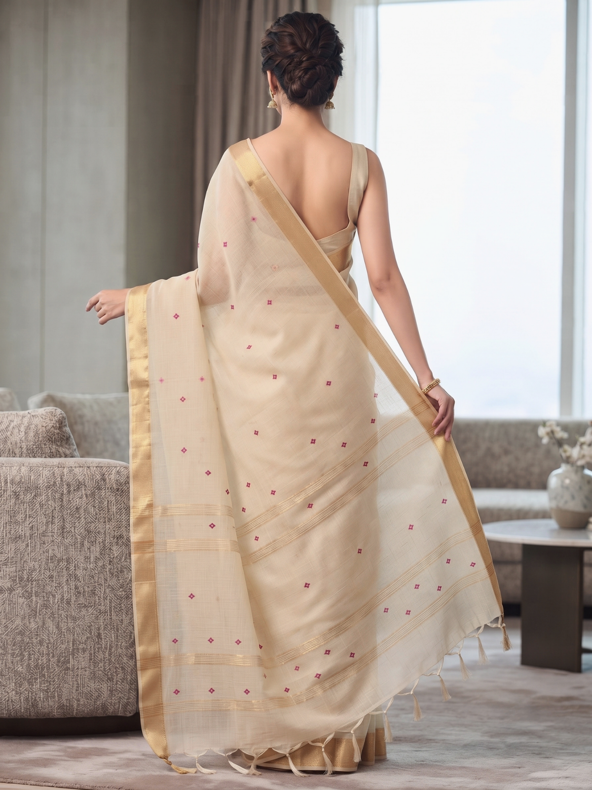Madhura Beige Bengal Handloom Saree