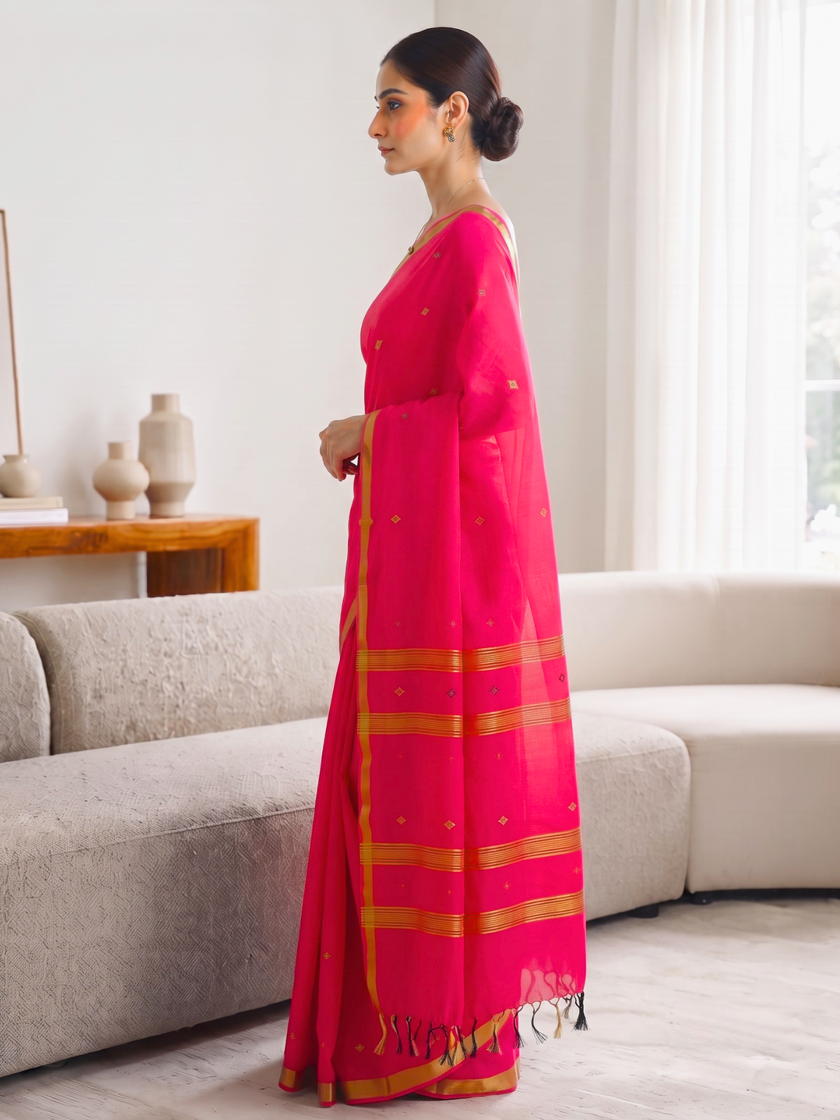 Madhura Fuchsia Bengal Handloom Saree