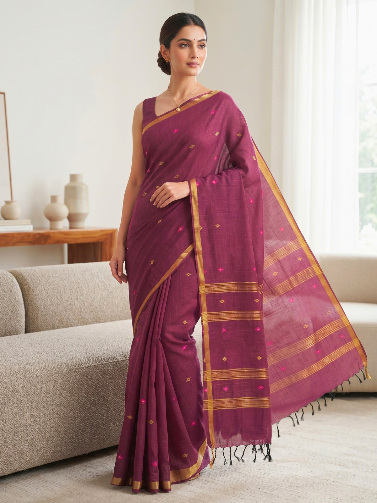 Madhura Magenta Bengal Handloom Saree