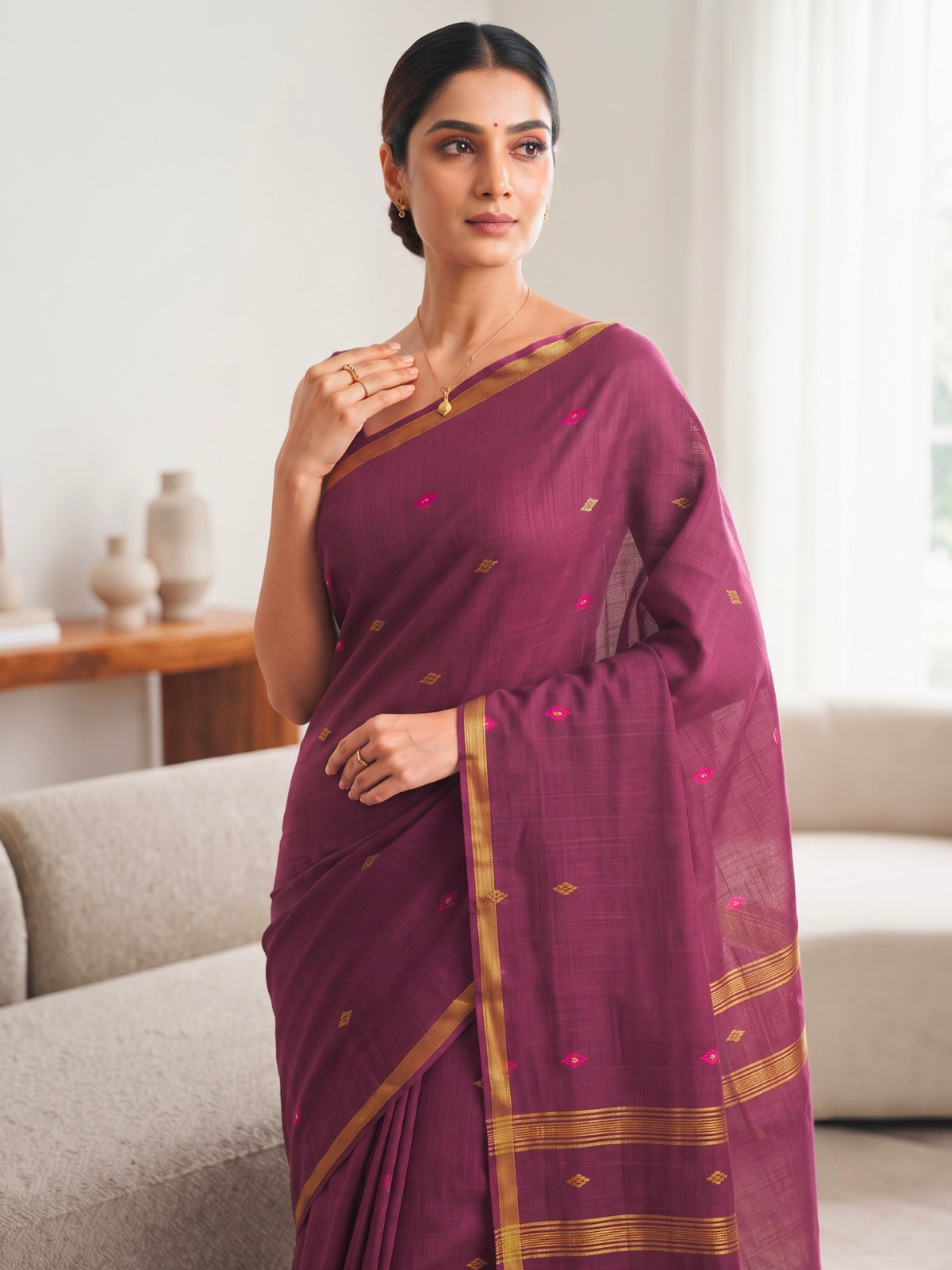 Madhura Magenta Bengal Handloom Saree