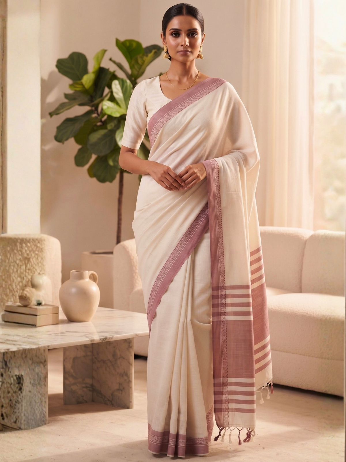 Shravasti Off-White Bengal Handloom Saree