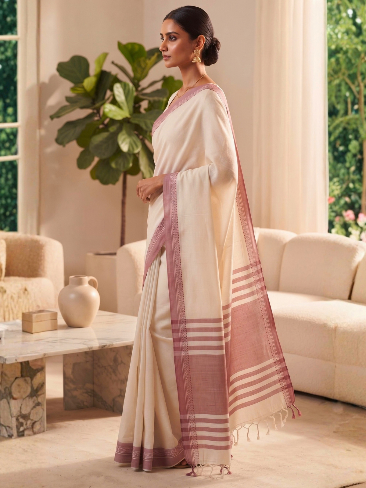 Shravasti Off-White Bengal Handloom Saree
