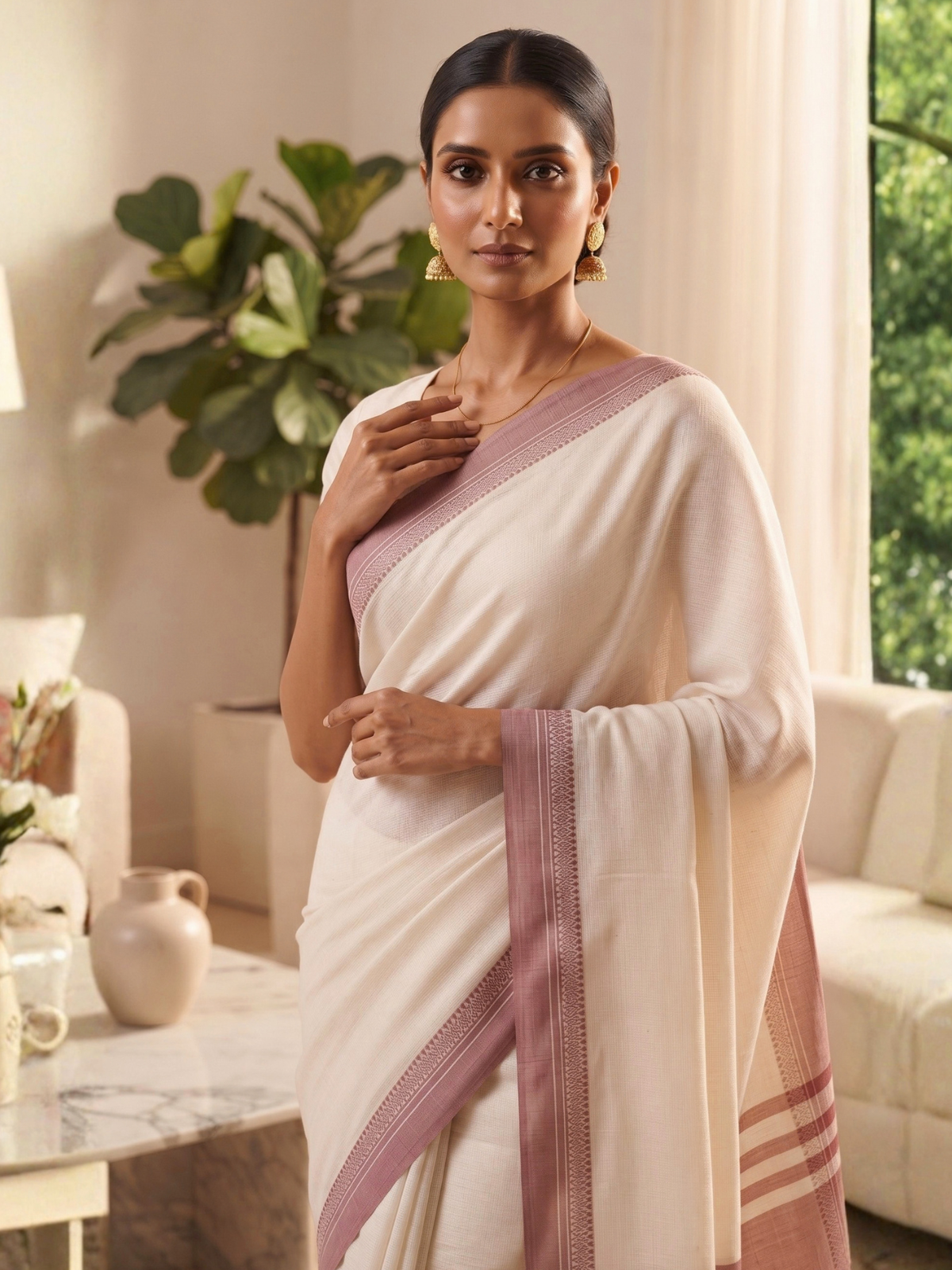 Shravasti Off-White Bengal Handloom Saree