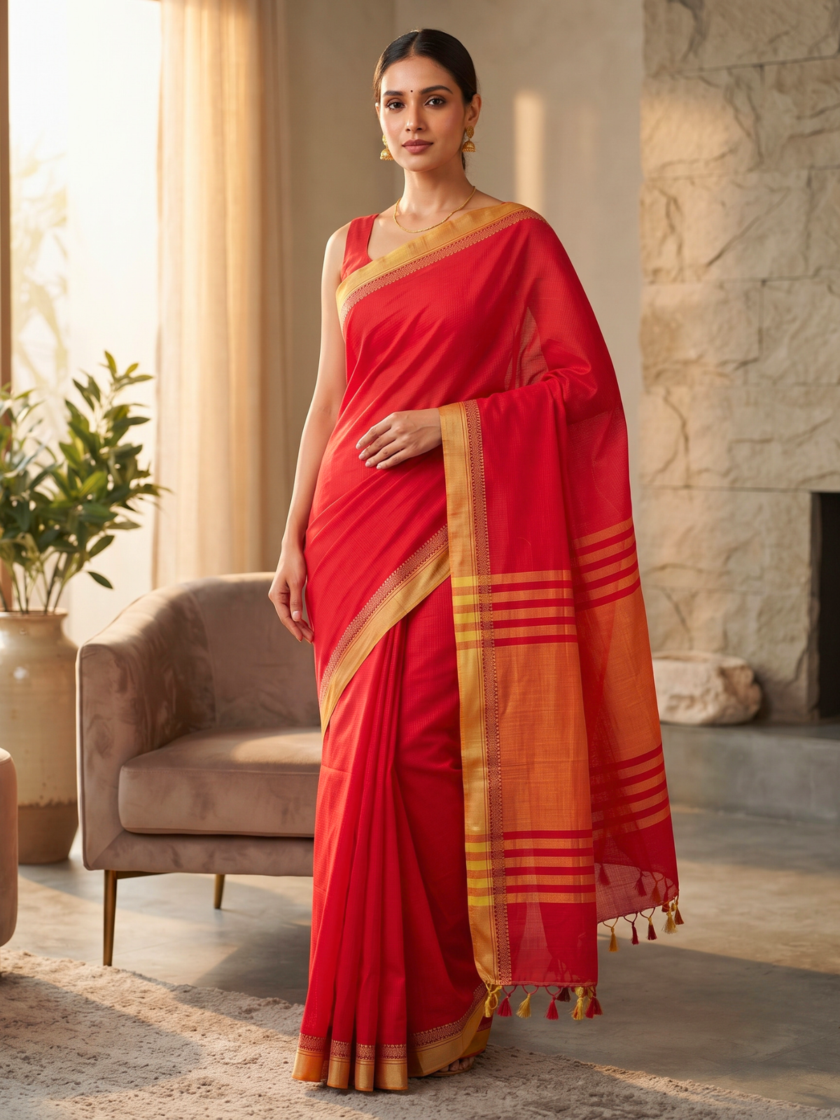 Shravasti Red Bengal Handloom Saree