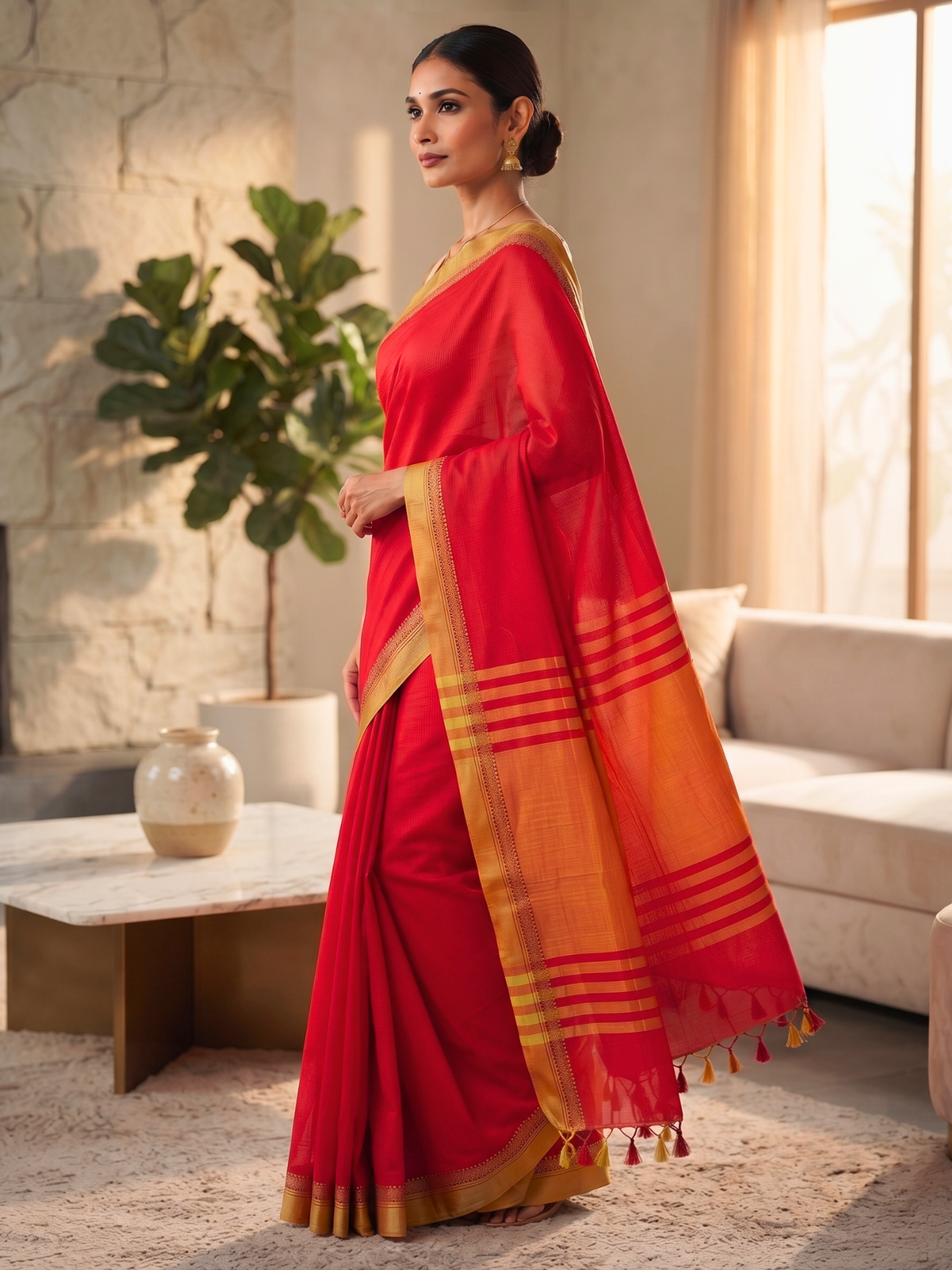 Shravasti Red Bengal Handloom Saree