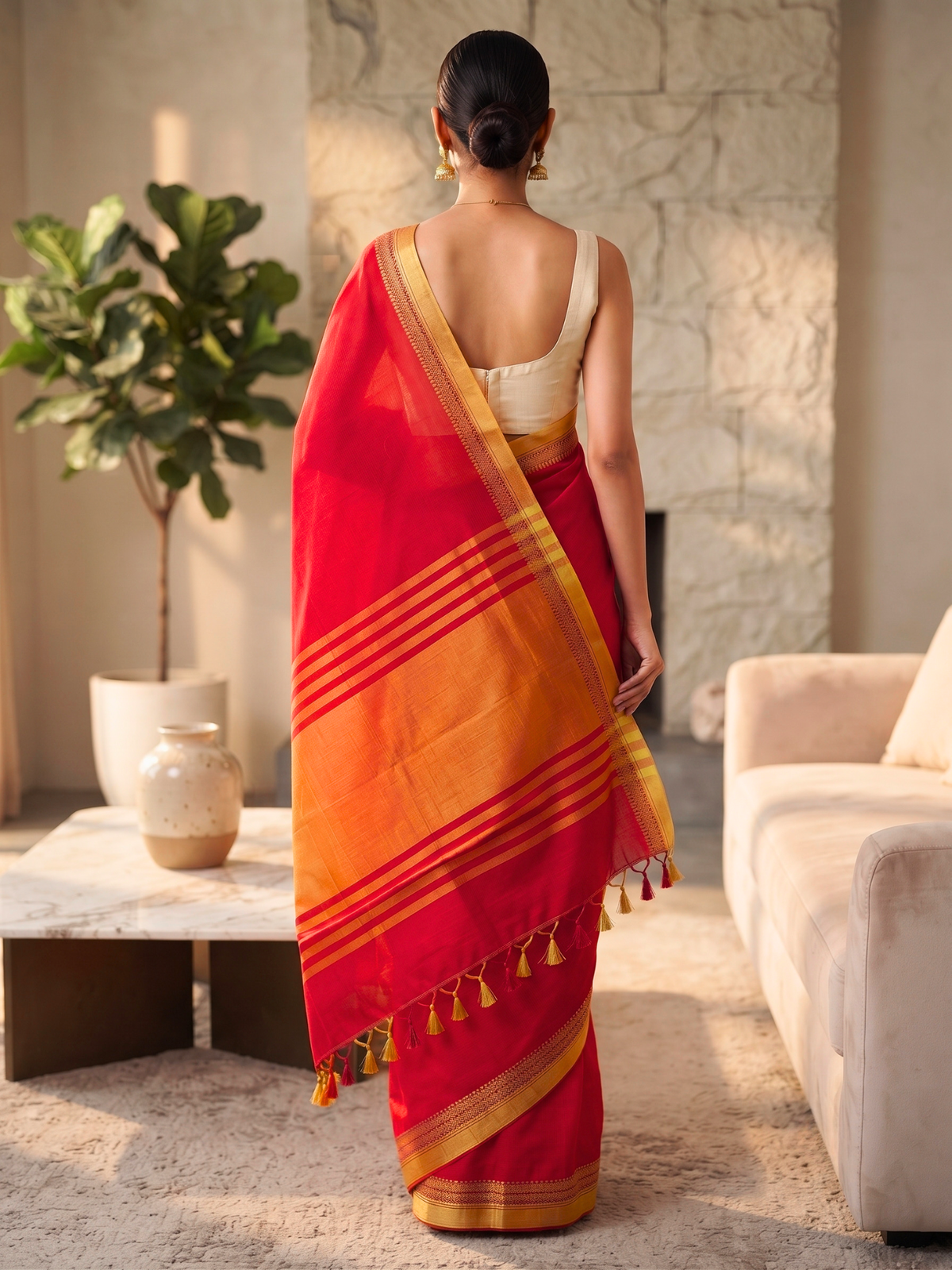Shravasti Red Bengal Handloom Saree